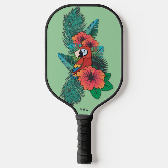 Custom Monogram Tropical Parrot Pickleball Schläger (Vorderseite)