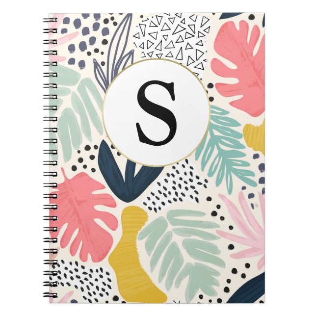 Custom Monogram Tropical Pattern Notebook Notizblock (Vorderseite)