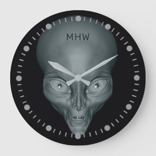 Custom monogram UFO Alien wall clocks Große Wanduhr