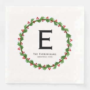 Custom Monogram - Vintag Chrismas-Kranz Serviette
