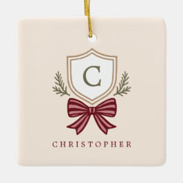 Custom Monogram Wappen Bow Christmas Keramikornament