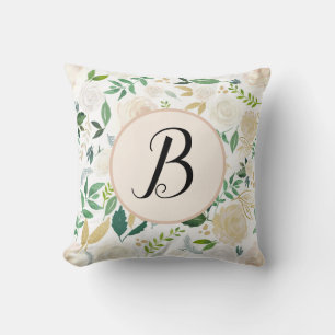 Custom Monogram Watercolor Green Ivy Floral Bloom Kissen