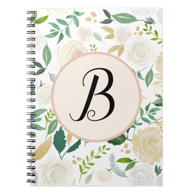 Custom Monogram Watercolor Green Ivy Floral Bloom Notizblock (Vorderseite)
