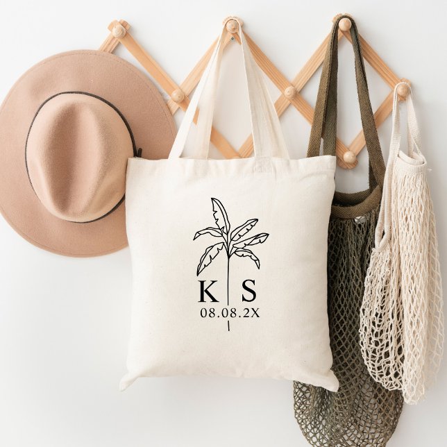 Custom Monogram Wedding Logo Palm Tree Tote Bag Tragetasche (Von Creator hochgeladen)