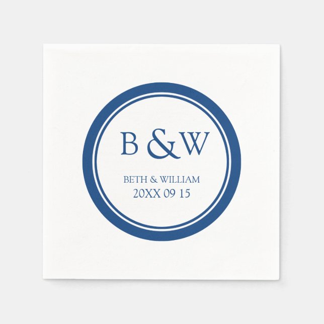 Custom Monogram Wedding Napkin Blue Serviette (Vorderseite)