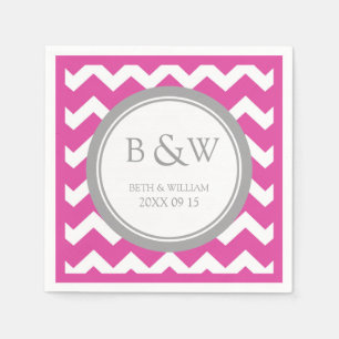 Custom Monogram Wedding Napkin Pink Gray Zickzack Serviette