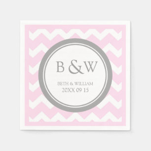 Custom Monogram Wedding Napkin Pink Gray Zickzack Serviette