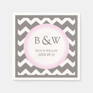 Custom Monogram Wedding Napkin Pink Gray Zickzack Serviette
