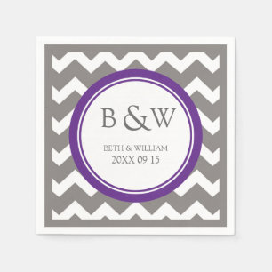Custom Monogram Wedding Napkin Pum Gray Zickzack Serviette