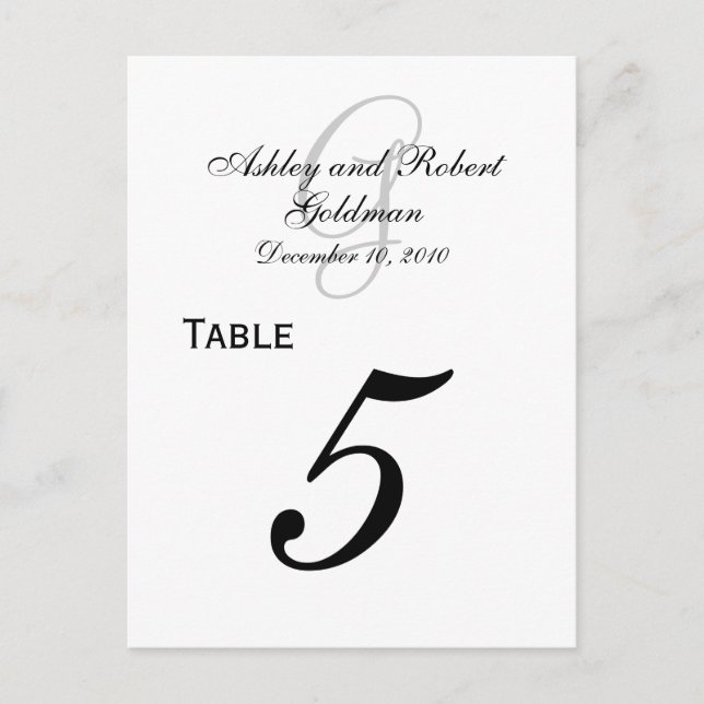 Custom Monogram Wedding Tischnummer Cards (Vorderseite)