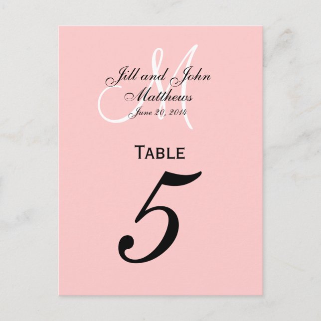 Custom Monogram Wedding Tischnummer Pink (Vorderseite)