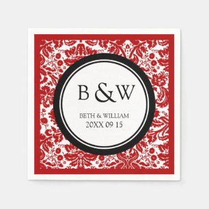 Custom Monogram Wedkin Black Damask Serviette