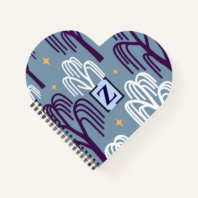 Custom Monogram Willow Tree Blue Heart Notebook Notizbuch (Vorderseite)