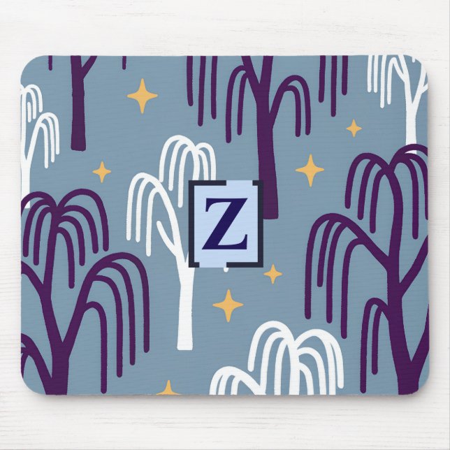 Custom Monogram Willow Tree Blue Mouse Pad Mousepad (Vorne)
