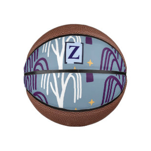 Custom Monogram Willow Tree Muster Blue Mini Basketball