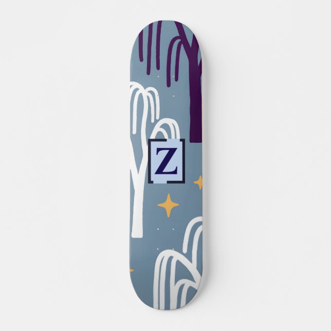 Custom Monogram Willow Tree Muster Blue Skateboard (Vorne)