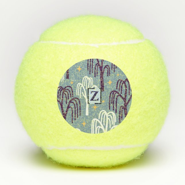 Custom Monogram Willow Tree Muster Blue Tennisbälle (Vorderseite)