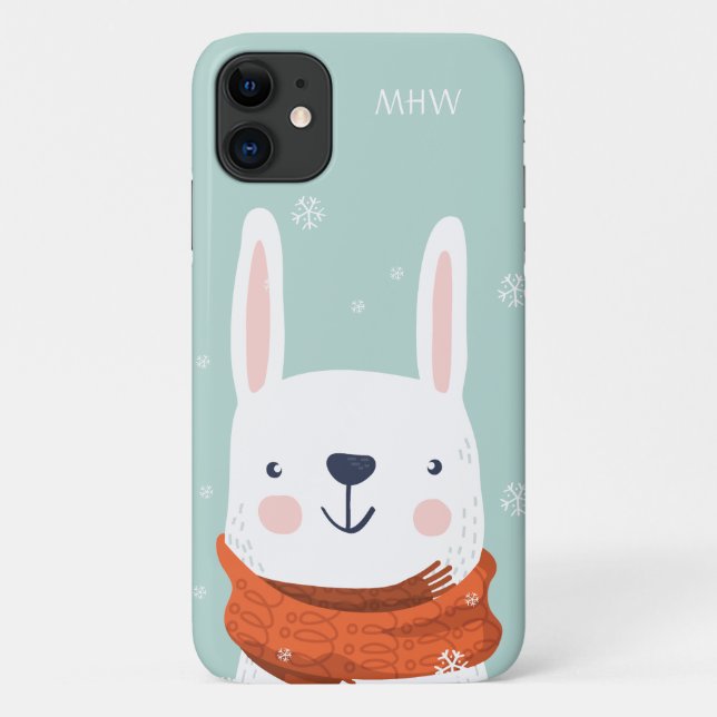 Custom monogram Winter Bunny Phone Fälle Case-Mate iPhone Hülle (Rückseite)