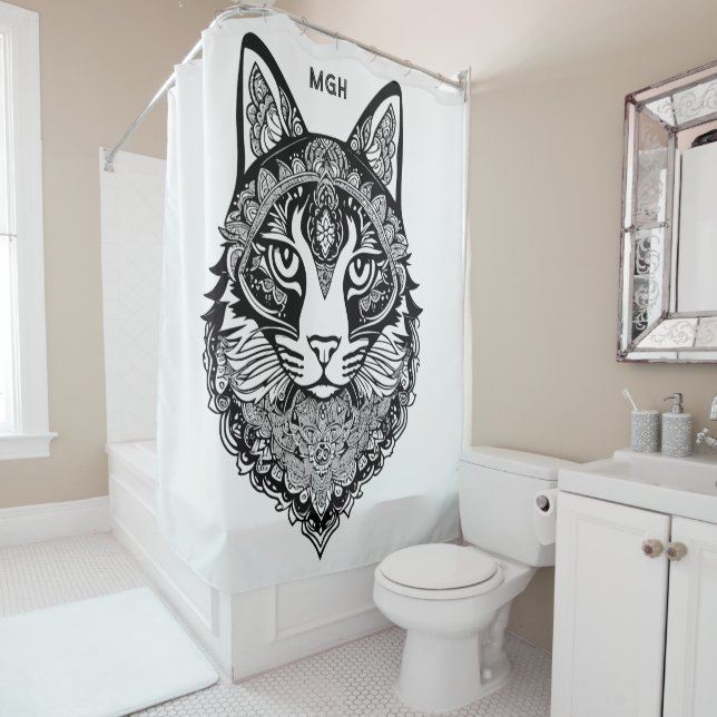 Custom Monogram Zierkatze Duschvorhang (Beispiel)