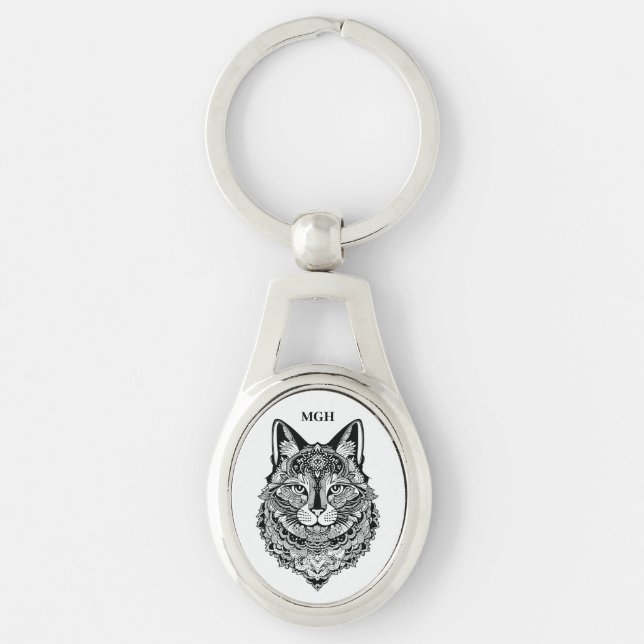 Custom Monogram Zierkatze Schlüsselanhänger (Vorderseite)