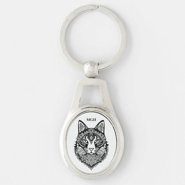 Custom Monogram Zierkatze Schlüsselanhänger (Vorderseite)