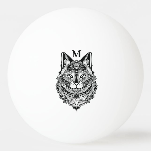 Custom Monogram Zierkatze Tischtennisball (Vorderseite)