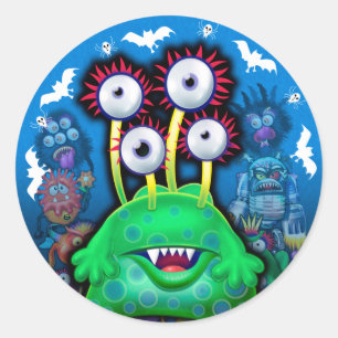 Custom Monster Halloween Sticker. Runder Aufkleber