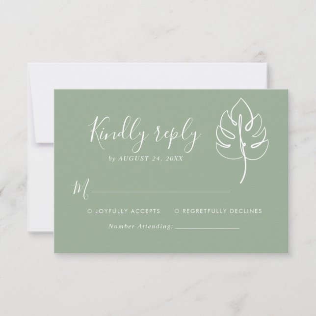 Custom Monstera Monogram Wedellogo RSVP Karte (Vorderseite)