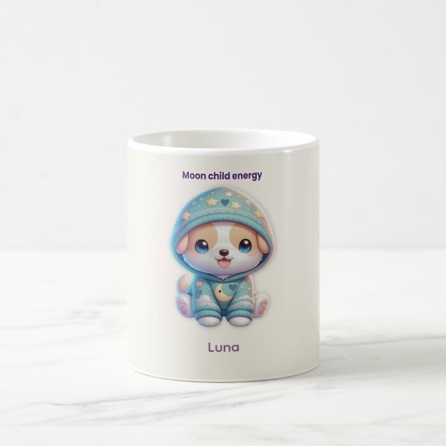 Custom Moon Child Energy Dog Mug Kaffeetasse (Mittel)