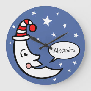 Custom Moon Face and Stars Round Große Wanduhr