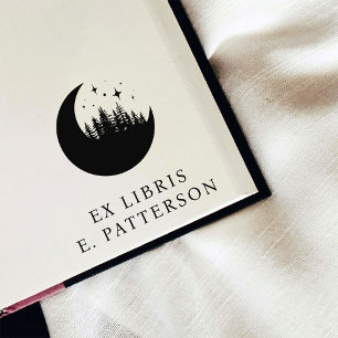 Custom Moon Forest & Stars Ex Libris Buchzeichen Permastempel