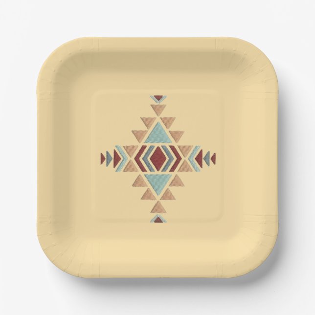Custom Moroccan Geometric Embroidery  Paper Plates Pappteller (Vorderseite)