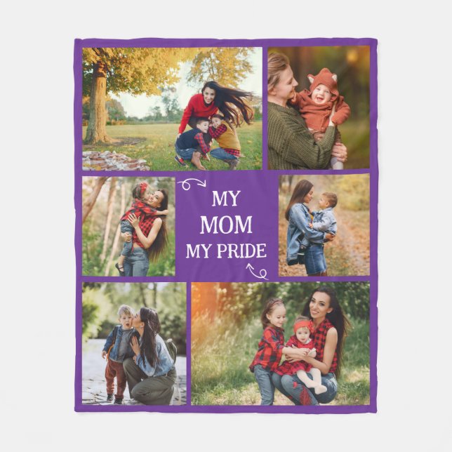Custom Mother 6 Photo Gifts Mom Pride Birthday Fleecedecke (Vorderseite)