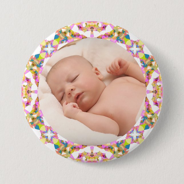 Custom Mother Day Summer Pink Green Gift Foto Button (Vorderseite)