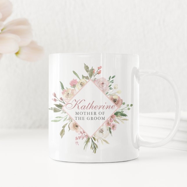 Custom Mother of the Groom Elegant Pink Floral Kaffeetasse (Von Creator hochgeladen)