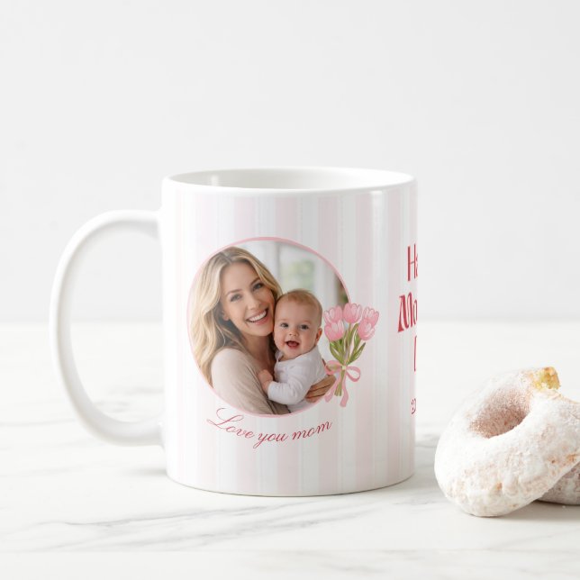 Custom Mother’s Day Circle Photo Love Design Kaffeetasse (Mit Donut)