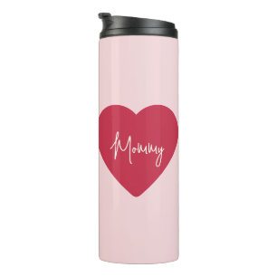 Custom Mother's Day Gift - Soft Pink & Red Heart Thermosbecher