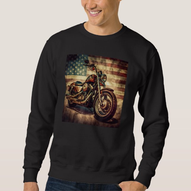 Custom Motorcycle Retro USA Flag Retro Biker Vinta Sweatshirt (Vorderseite)
