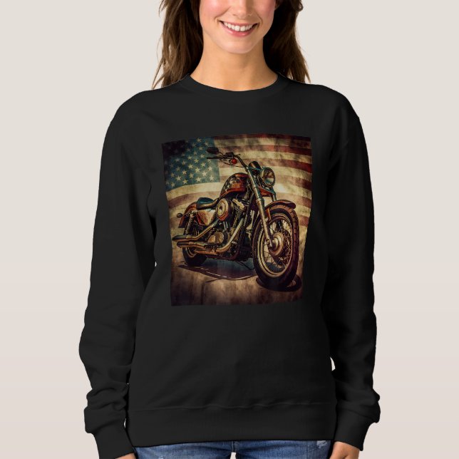 Custom Motorcycle Retro USA Flag Retro Biker Vinta Sweatshirt (Vorderseite)