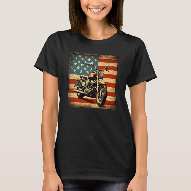 Custom Motorcycle Retro USA Flag Retro Biker Vinta T-Shirt (Vorderseite)