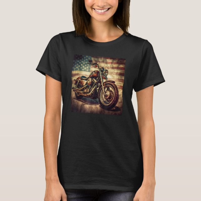 Custom Motorcycle Retro USA Flag Retro Biker Vinta T-Shirt (Vorderseite)