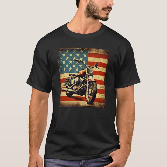Custom Motorcycle Retro USA Flag Retro Biker Vinta T-Shirt (Vorderseite)