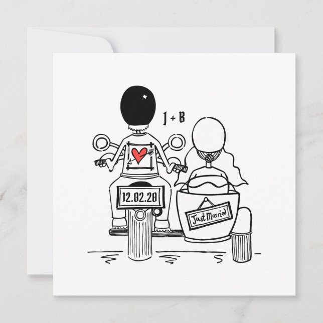 Custom Motorrad und Sidecar Hochzeitseinladung Einladung (Vorderseite)