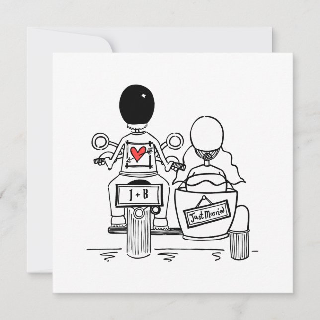 Custom Motorrad und Sidecar Hochzeitseinladung Einladung (Vorderseite)