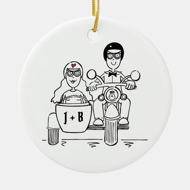 Custom Motorrad und Sidecar Hochzeitsgeschenk Kera Keramik Ornament (Vorne)