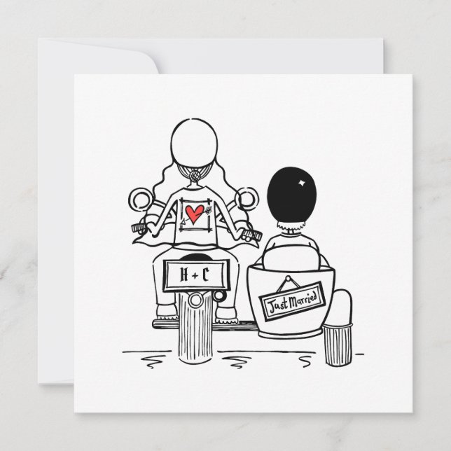 Custom Motorrad und Sidecar Wedding Einladung (Vorderseite)