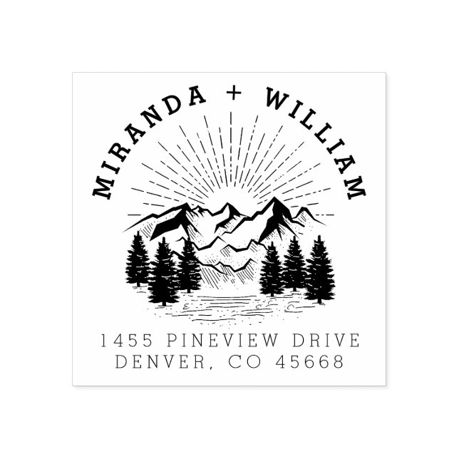 Custom Mountain Pine Tree Wedding Rücksendeadresse Gummistempel (Prägung)