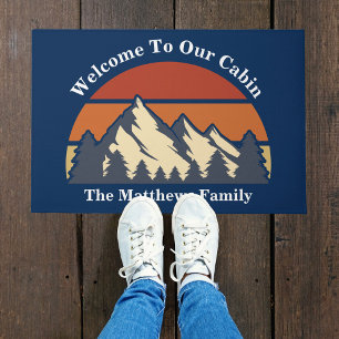 Custom Mountain Sunset Blue Log Kabine Willkommen Fußmatte
