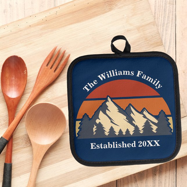 Custom Mountain Sunset Family Zuhause Blue Log Kab Topflappen (Von Creator hochgeladen)