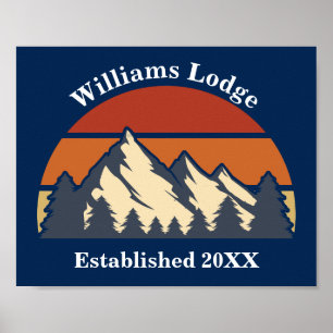 Custom Mountain Sunset Log Cabin Zuhause Blue Poster